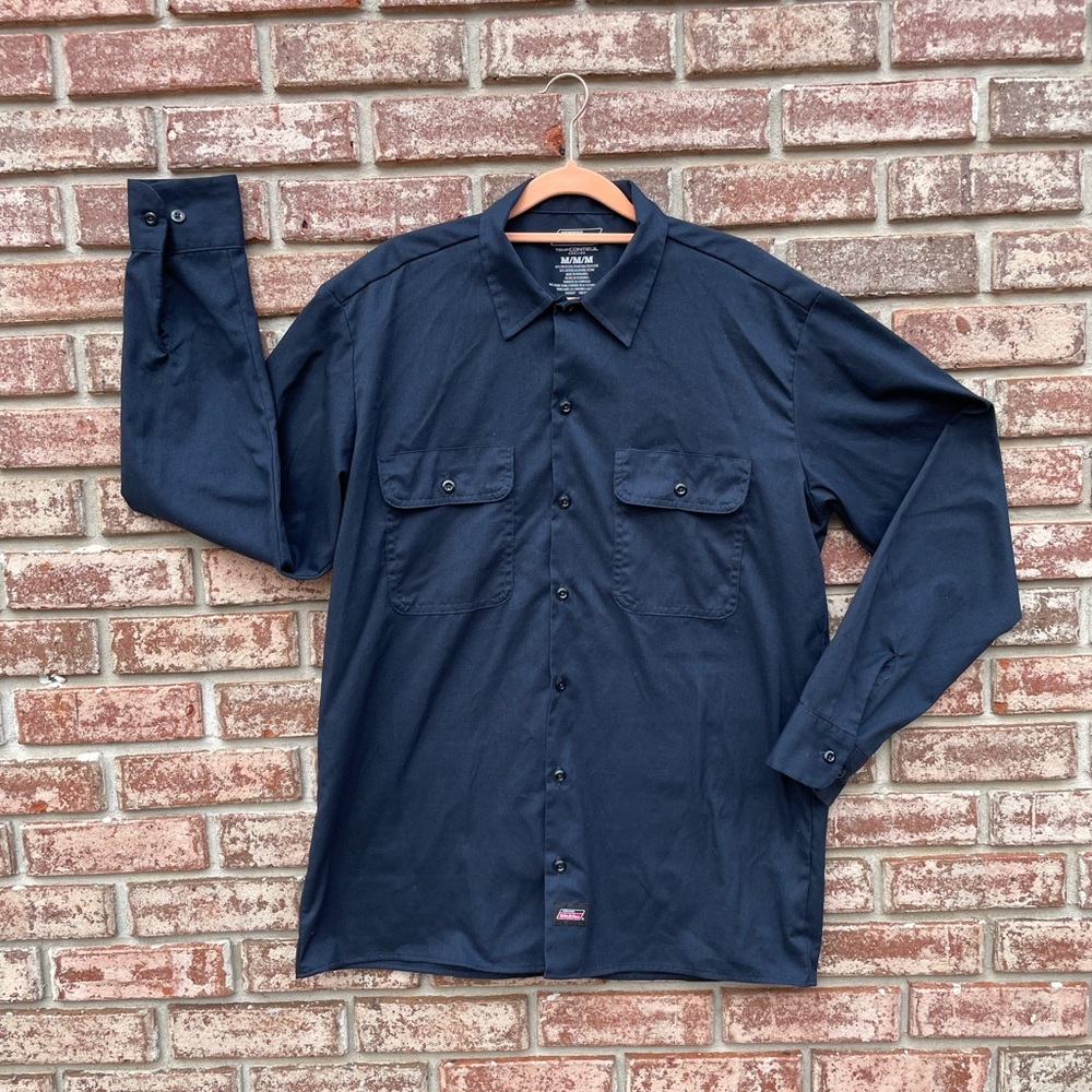 Dickies Long Sleeve Shirt - Dark Navy Blue - Size M - Men